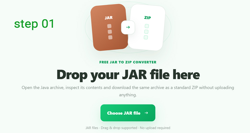 Choose a JAR file in the online JAR to ZIP converter