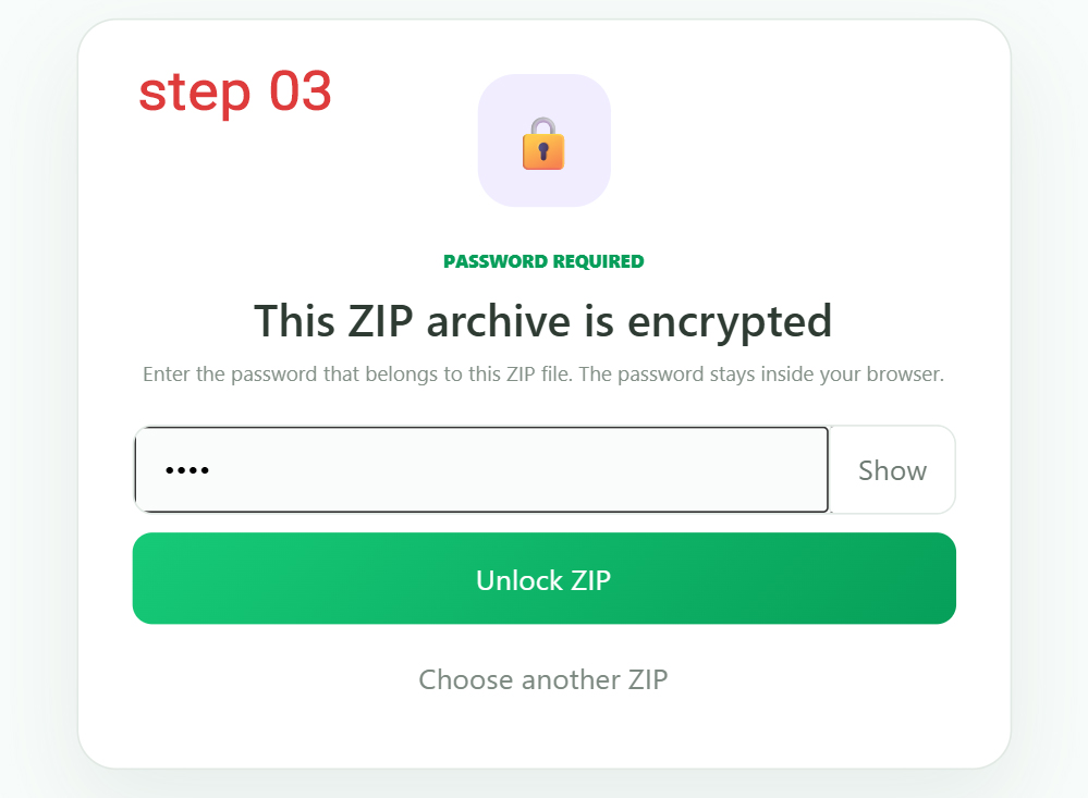 Enter the password for an encrypted ZIP archive